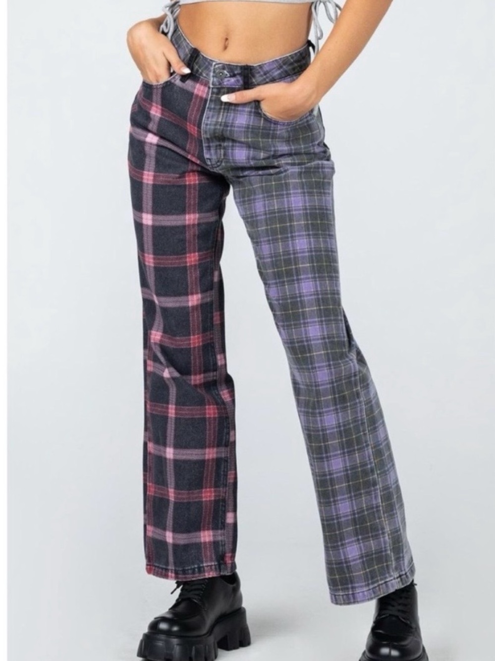 The Ragged Priest Jekyl Mix Check Dad Jeans